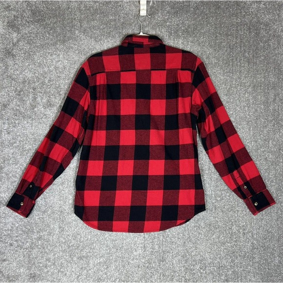 Old Navy Double Brushed Flannel Button Shirt Red Black Buffalo Check Mens Medium - Picture 2 of 9